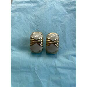 Vintage Signed Gay Boyer Clip On Earrings Gold and White Jewelry